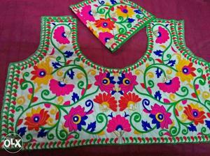 White, Pink, And Yellow Floral Choli Top