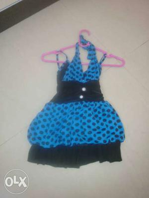 Women's Blue And Black Halter Dress