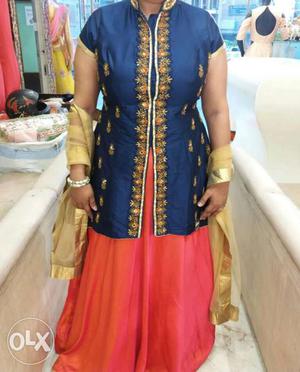 Women's Blue, Brown, And Red Traditional Dress