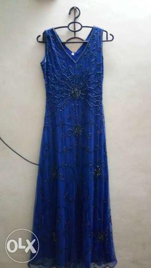 Women's Blue Floral V-neck Sleeveless Dress