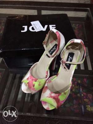 Women's Pair Of White-pink-and-green Jove Ankle Strap