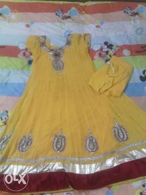 Women's Yellow and red anarkali suts