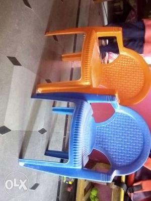 Yellow And Blue Plastic Armchairs