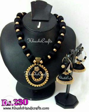 Black And Gold Jhumka Earring And Pendant