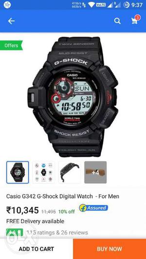 Black Casio G-shock G342 Digital Watch With Black Sport Band