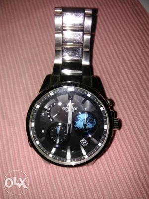 Black Round Edifice Chronograph Watch With Black Link