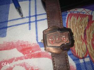 Brown Chronograph Watch With Brown Leather Bracelet