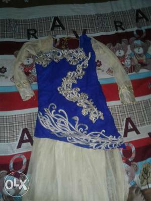 Cream and blue colour 2 piece gown for 15 yr old
