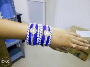 Hand made blue and white thread bangles