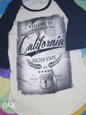 Made in usa White And Black California Printed Scoop Neck
