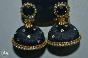 Pair Of Black-gold-and-silver Crystal Embellished Earrings