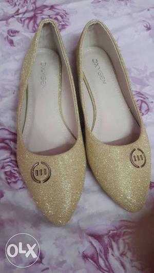 Pair Of Gold-color Glitter Flat Shoes
