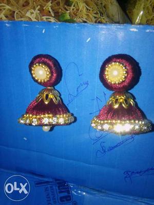 Pair Of Maroon Jhumka Earrings