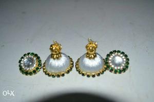 Pair Of Silver And Gold Jhumka Earrings