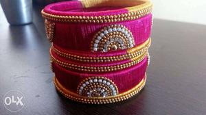 Pink And Gold Thread Bracelets