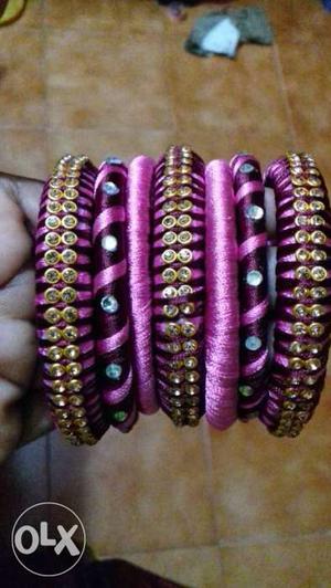 Pink Silk Thread Bangle Set