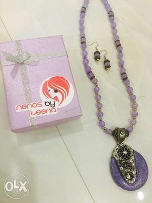 Purple Beaded Necklace With Purple Pendant