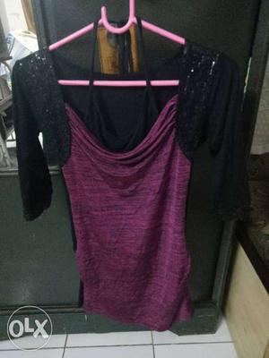 Purple Dress With Black Cardigan