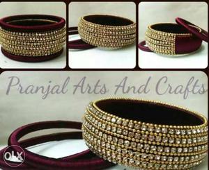 Red And Brown Diamond Threaded Bangles Collage