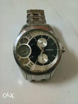Round Fossil Silver Chronograph Watch With Link Bracelet