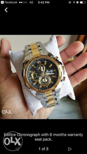 Round Silver And Gold Edifice Chronograph Watch