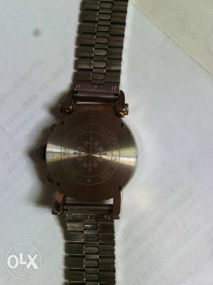 Round Silver Watch With Linked Strap
