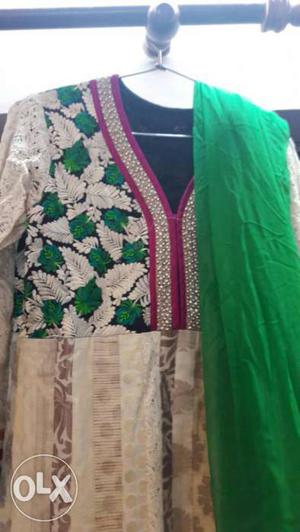 Silk anarkali with embroidery and heavy neck work