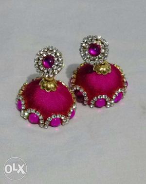 Silk thread earring pink color