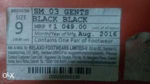 Sparx black running shoes for sell, size 9, bill