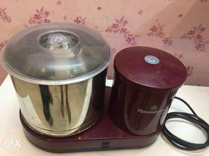 Stainless Steel And Maroon Wet Grinder