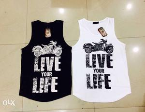 Two Black And White Live Your Life Printed Crewneck Tank