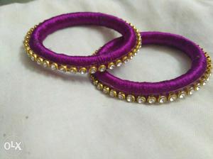 Two Purple-and-gold Beaded Bangles