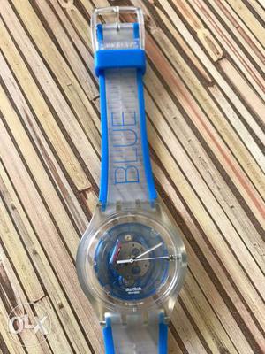White And Blue Swatch Mechanical Watch