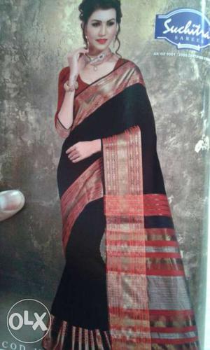 Women's Black And Orange Sari