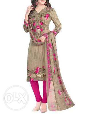 Women's Brown And Pink Floral Salwar Kameez