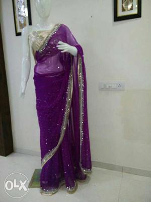 Women's Violet And Gold Sari