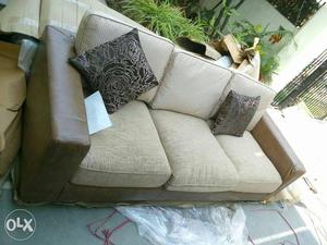 Beige Fabric/leather 3-seat Sofa + 2 single