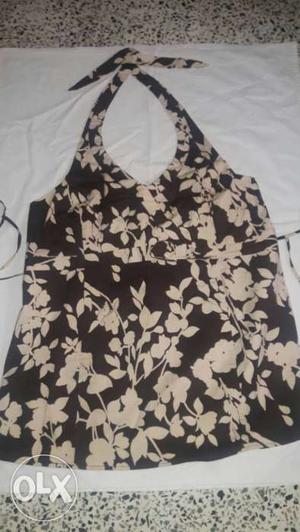 Black And White Floral Halter Top