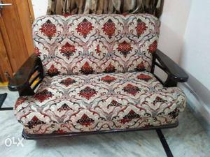 Black Wooden Framed White Floral Print Padded Couch