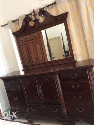 Black Wooden Lowboy Dresser With Mirror