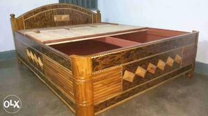Brown Wooden Platform Bed