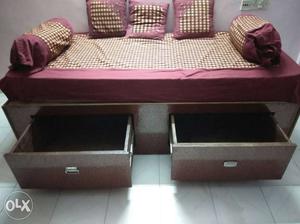 Brown Wooden Two-drawer Storage Bed With Mattress