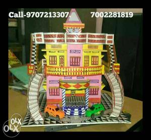 Brown, Yellow And Pink 3-storey Toy Castle
