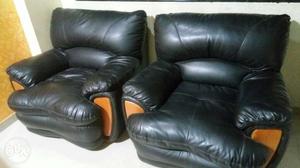 Godrej 3 Seater Black Leather Sofa Set