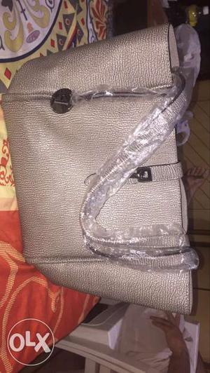 Gray Leather Tote Bag