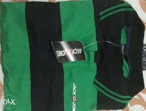 Green And Black Striped Polo Shirt