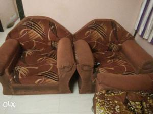 One Sofa with Two Brown Suede Armchairs