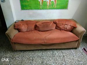 Orange And Beige Fabric Padded Sofa