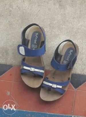 Pair Of Blue-and-brown Sandals