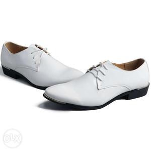 Pair Of White Leather tuxedo glossy Shoes Brough from USA